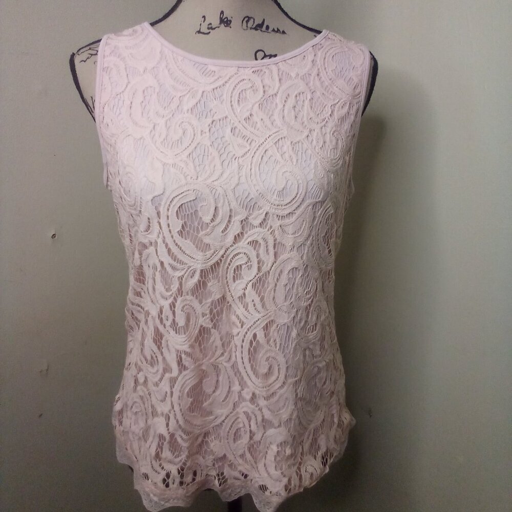 Adrianna Papell Blouse Women S Sleeveless Crochet Lace Lined Soft Pink